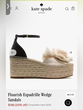 kate spade Cream and Black Espadrille Wedge Sandals